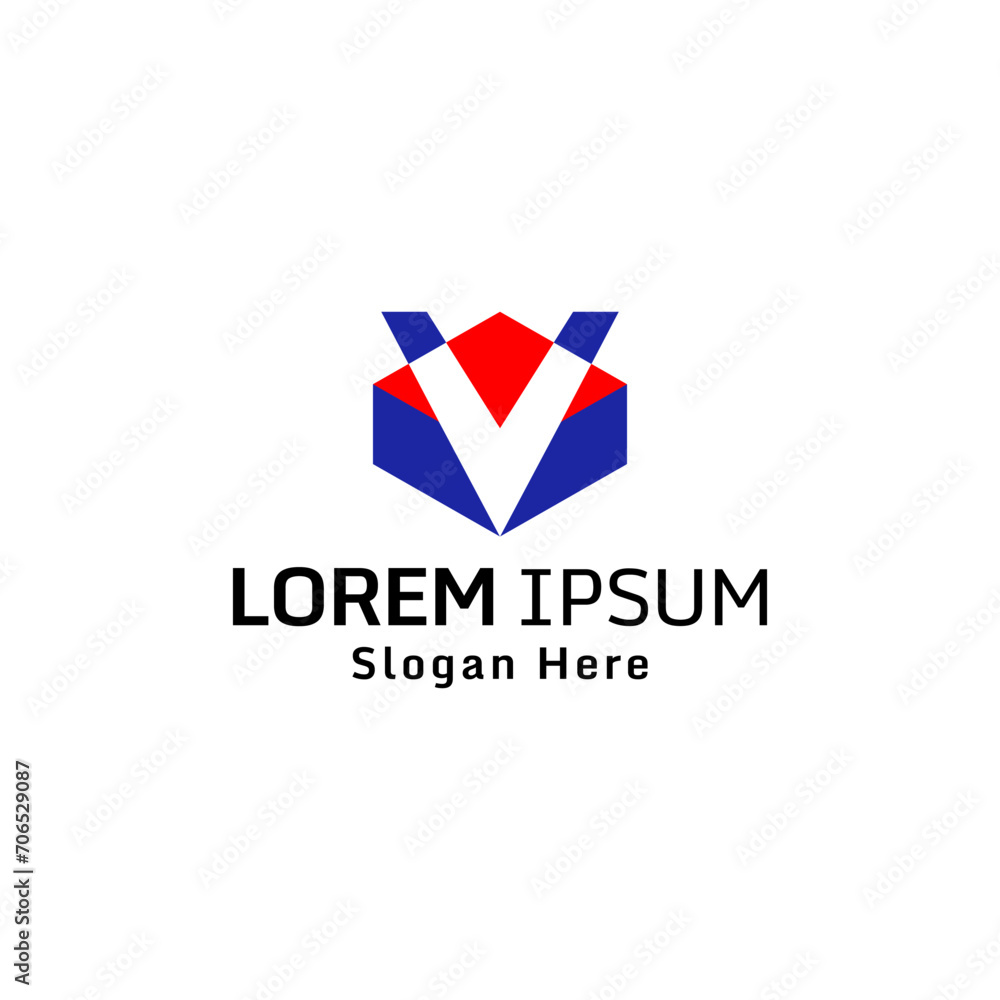 Vector geometric of letter V with box hexagon for business logo design template Vector geometric of letter V with box hexagon for business logo design template