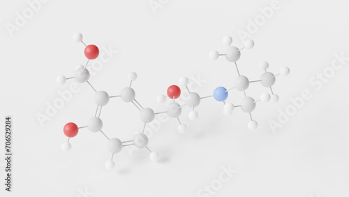 salbutamol molecule 3d, molecular structure, ball and stick model, structural chemical formula albuterol photo