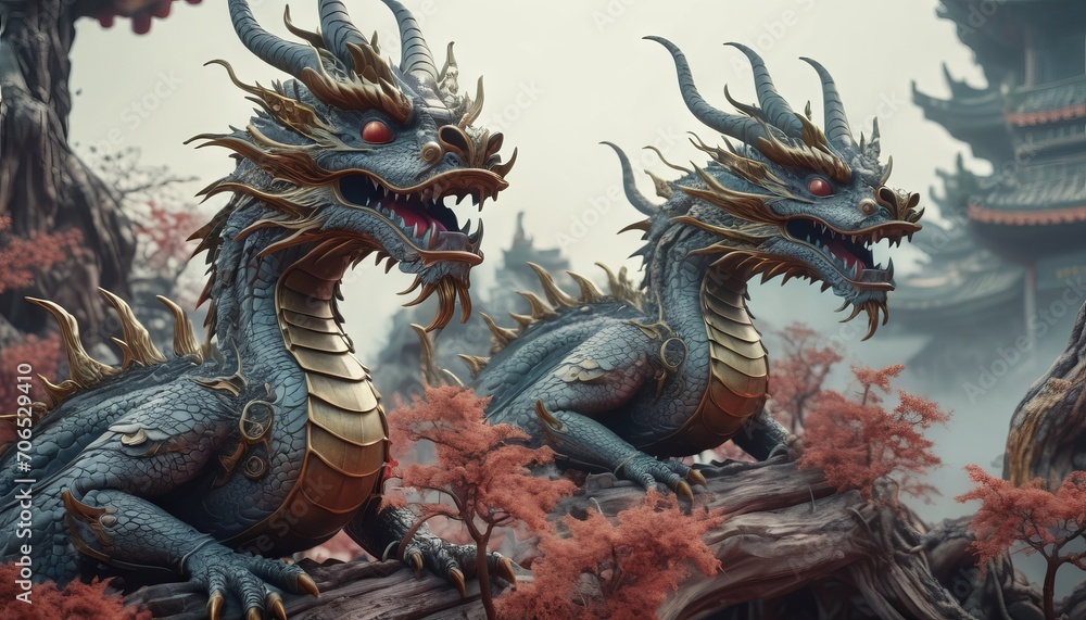 Obraz premium Beautiful fantasy dragon. Year of the Dragon according to the eastern horoscope