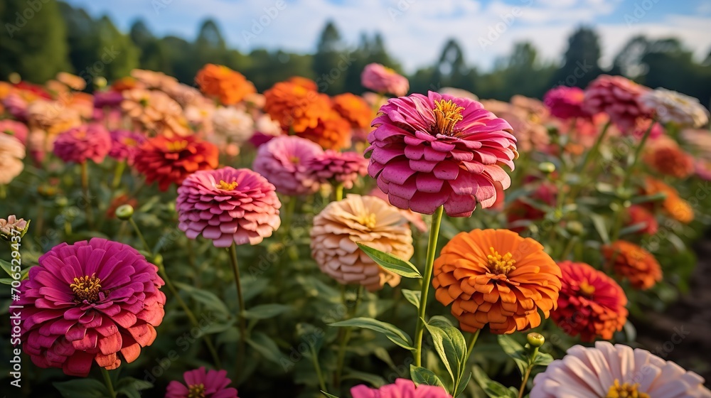 Late Summer Zinnia Field Radiance - AI Generated Late Summer Zinnia Field Radiance - AI Generated