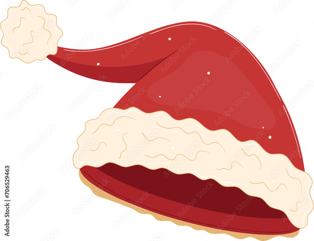 Santa Claus red hat with fluffy fur trim and pom-pom. Christmas holiday headwear accessory vector illustration. Santa Claus red hat with fluffy fur trim and pom-pom. Christmas holiday headwear accessory vector illustration.