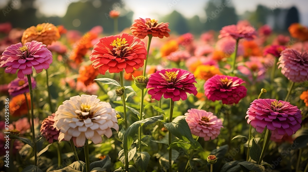Late Summer Zinnia Field Radiance - AI Generated Late Summer Zinnia Field Radiance - AI Generated