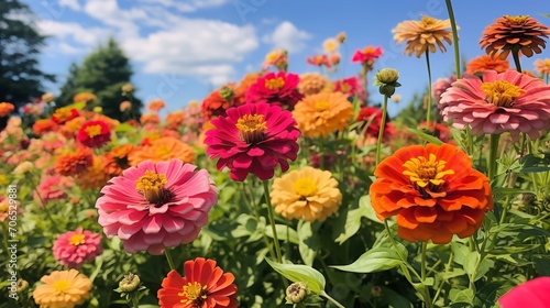 Late Summer Zinnia Field Radiance - AI Generated