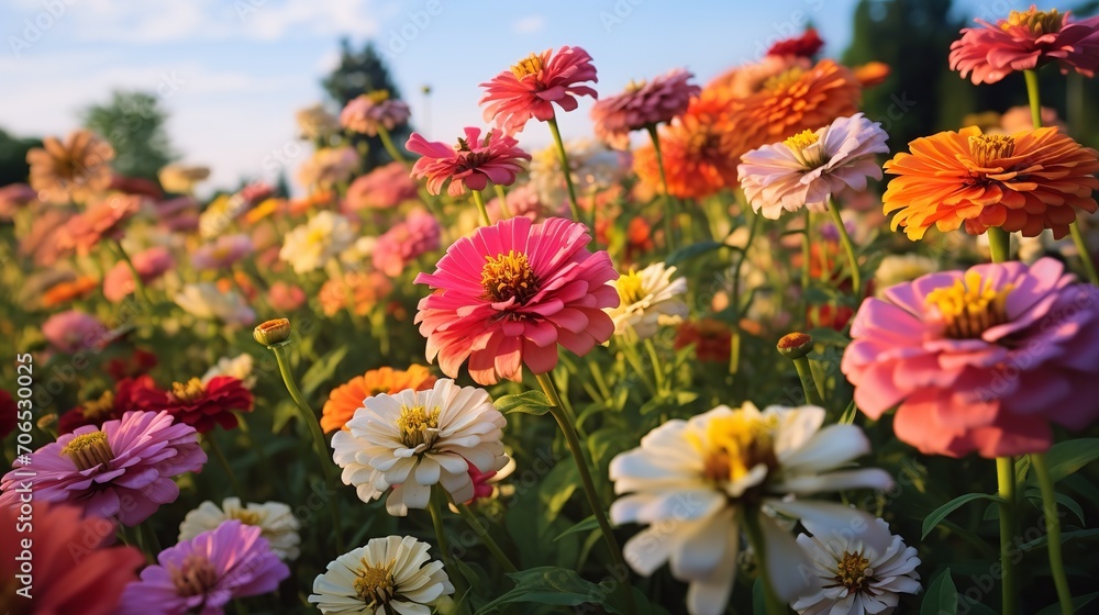 Late Summer Zinnia Field Radiance - AI Generated Late Summer Zinnia Field Radiance - AI Generated