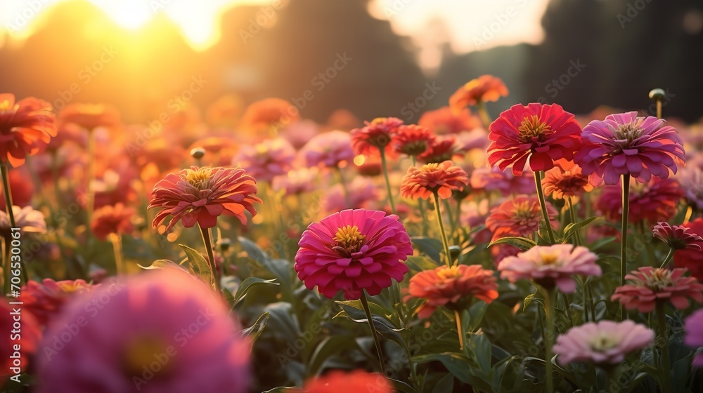 Late Summer Zinnia Field Radiance - AI Generated Late Summer Zinnia Field Radiance - AI Generated