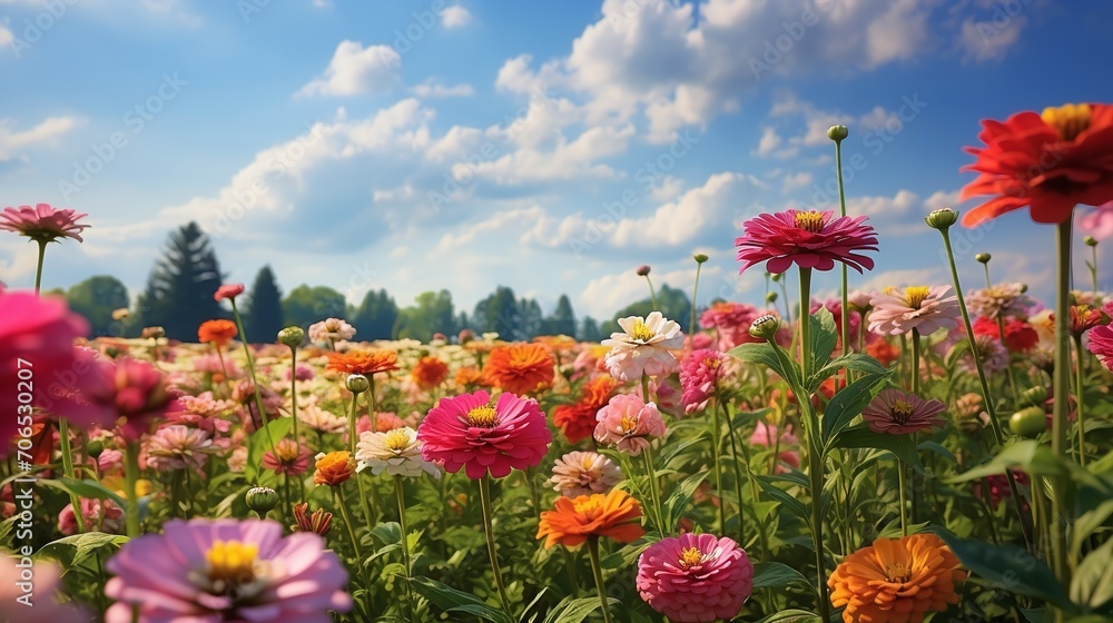 Late Summer Zinnia Field Radiance - AI Generated Late Summer Zinnia Field Radiance - AI Generated