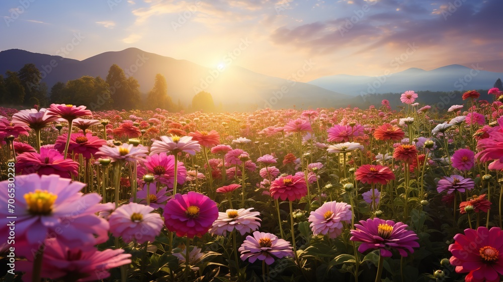 Late Summer Zinnia Field Radiance - AI Generated Late Summer Zinnia Field Radiance - AI Generated