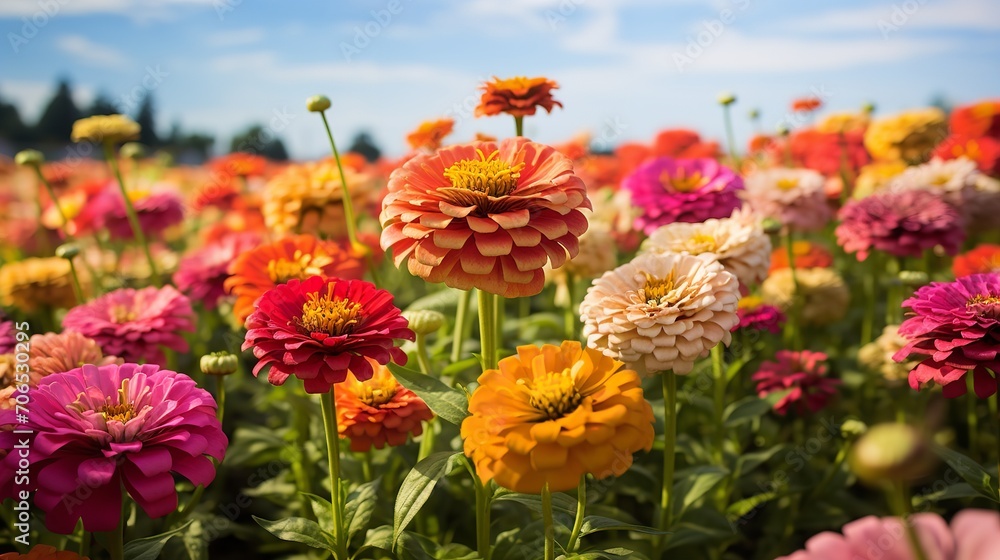 Late Summer Zinnia Field Radiance - AI Generated Late Summer Zinnia Field Radiance - AI Generated