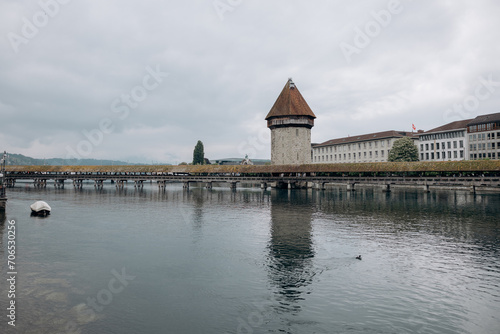 historic city center of Lucerne with famous Chapel Bridge and lake Lucerne (Vierwaldstattersee), Switzerland