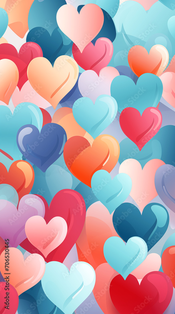 Valentine's Day card. Colorful hearts background.