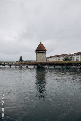 historic city center of Lucerne with famous Chapel Bridge and lake Lucerne (Vierwaldstattersee), Switzerland