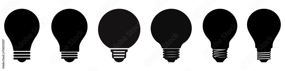 Light bulb icons set. Black light bulb icon on white background. - obrazy, fototapety, plakaty 