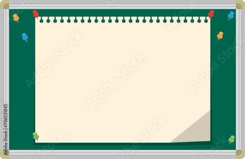 グリーンの掲示板と押しピンとメモ用紙