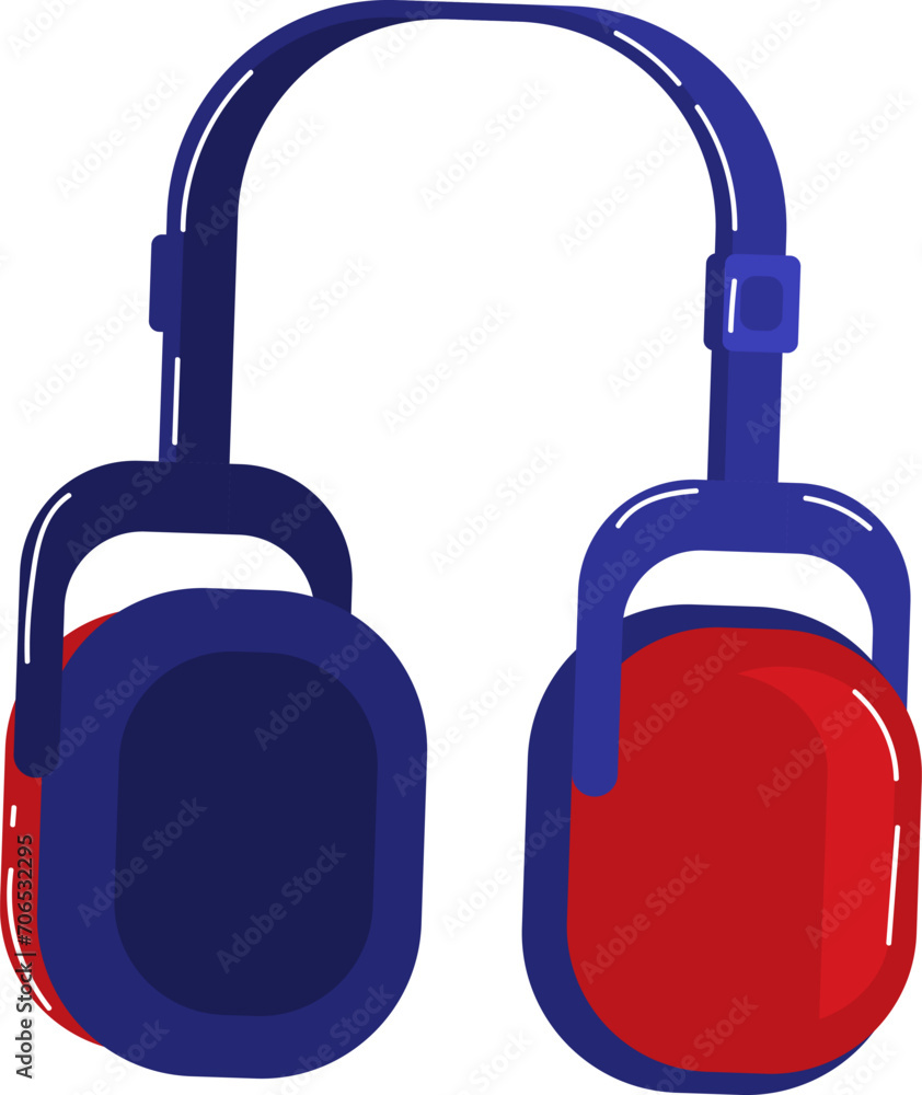 Red and blue over-ear headphones vector illustration. Modern audio equipment, music listening device. Red and blue over-ear headphones vector illustration. Modern audio equipment, music listening device.