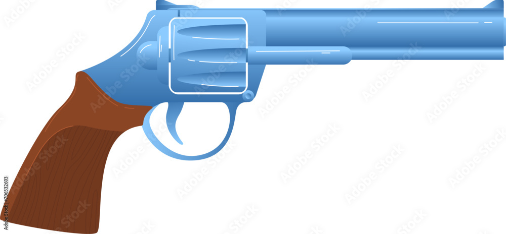 Handgun vector illustration showing a side view of a blue semi-automatic pistol with a brown grip. Firearms and weapon design element. Handgun vector illustration showing a side view of a blue semi-automatic pistol with a brown grip. Firearms and weapon design element.