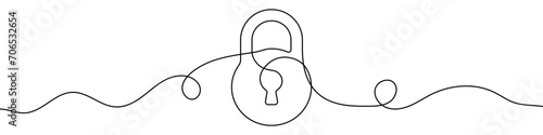 Continuous editable line drawing of padlock. Single line padlock icon.