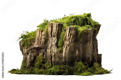 Moss-covered old tree stump cut out