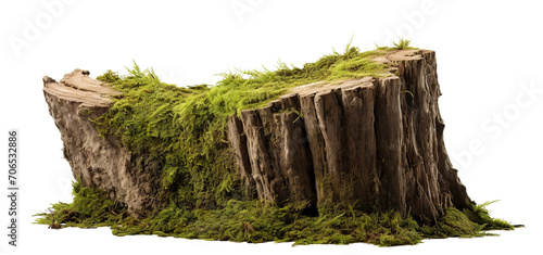 Moss-covered old tree stump cut out