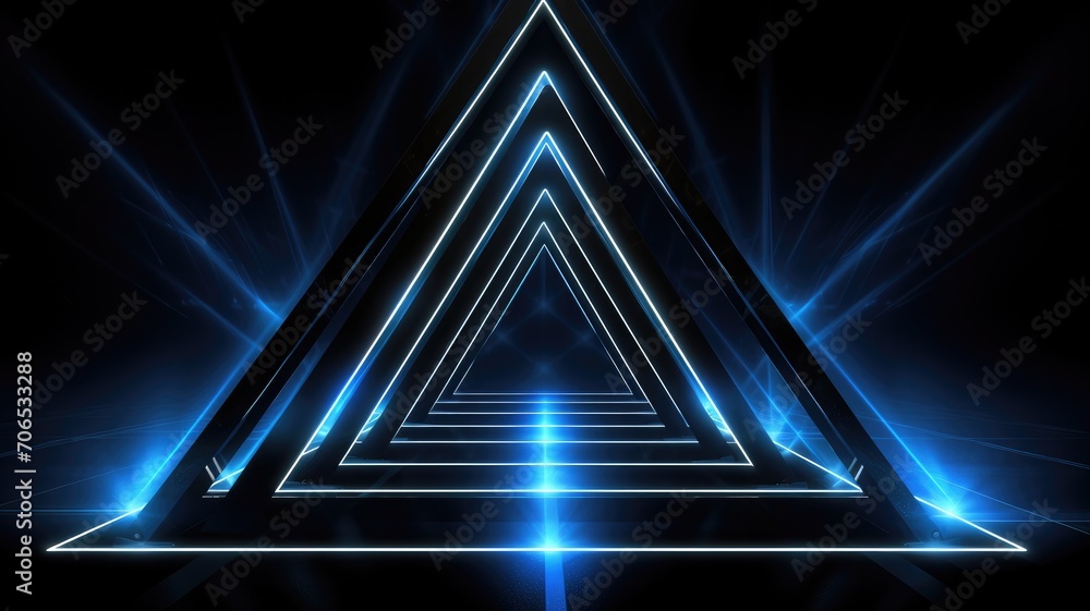 Fototapeta premium Triangle With Blue Lights, Illuminated Geometric Shape for Visual Attraction