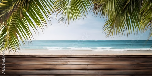 beach, palm leaves, wood, background