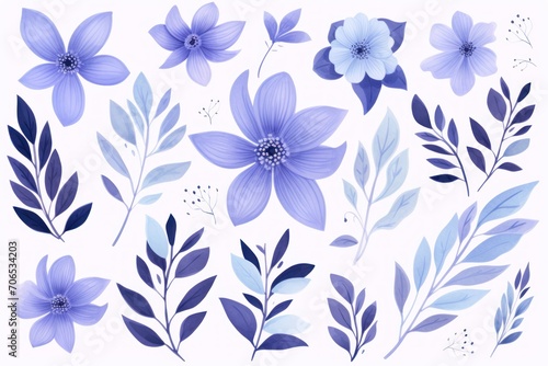 Periwinkle pastel template of flower designs with leaves and petals