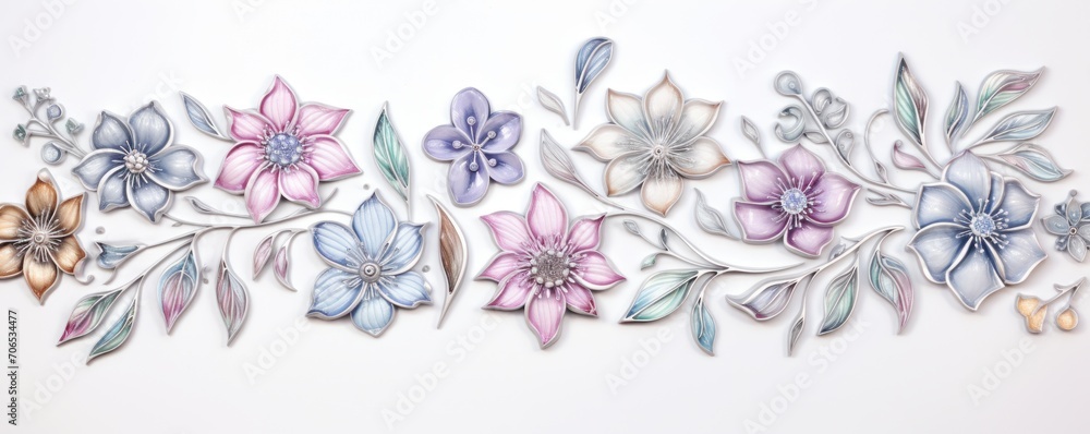 Pewter pastel template of flower designs with leaves and petals