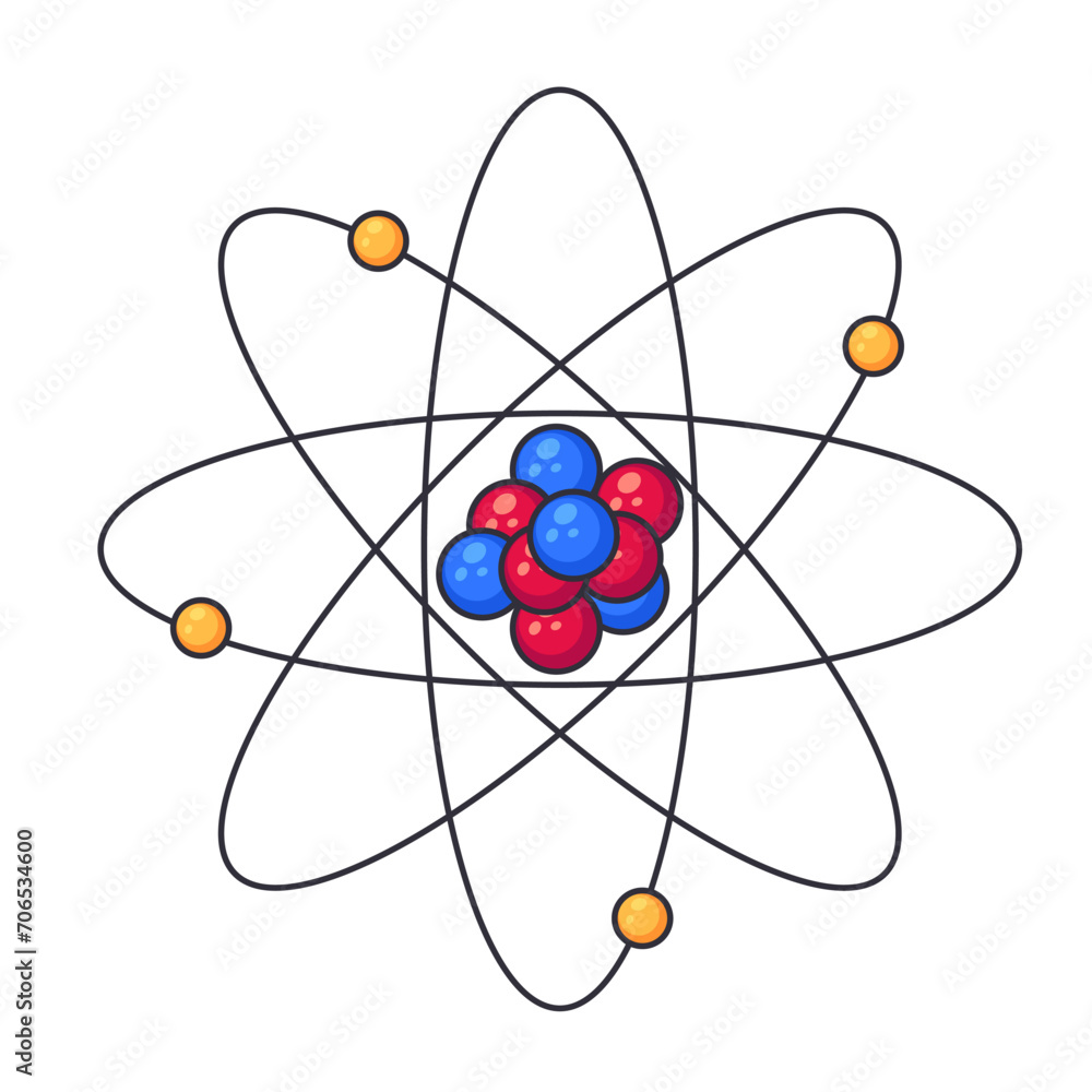 Illustration of atomic structure consisting of protons, neutrons and electrons. Symbol of nuclear energy and molecular chemistry. Illustration of atomic structure consisting of protons, neutrons and electrons. Symbol of nuclear energy and molecular chemistry.