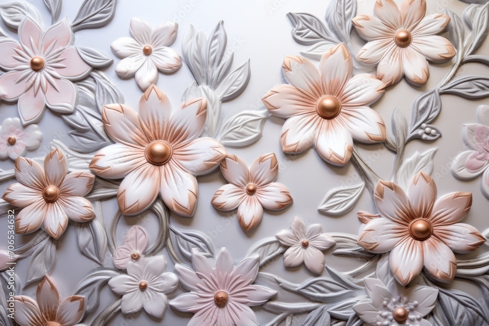 Pewter pastel template of flower designs with leaves and petals