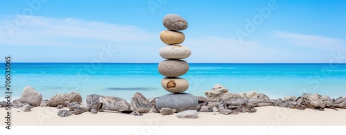 Stack of Rocks on Sandy Beach by the Water