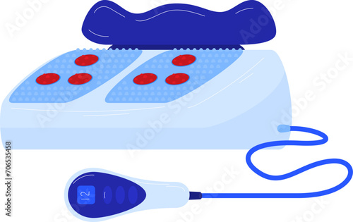 Blue electric foot massager with red acupuncture points. Modern reflexology therapy equipment vector illustration.