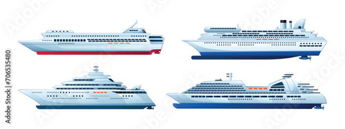 Set of ocean cruise ship vector illustration isolated on white background photo