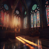St. Patrick's Day Rays: Spiritual Glow in a Stained Glass Church AI-Generative