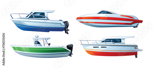 Set of speedboat or motorboat vector illustration isolated on white background