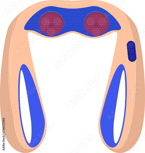 Digital handheld massager with red and blue elements. Portable massage device illustration. Wellness and self-care equipment vector illustration.