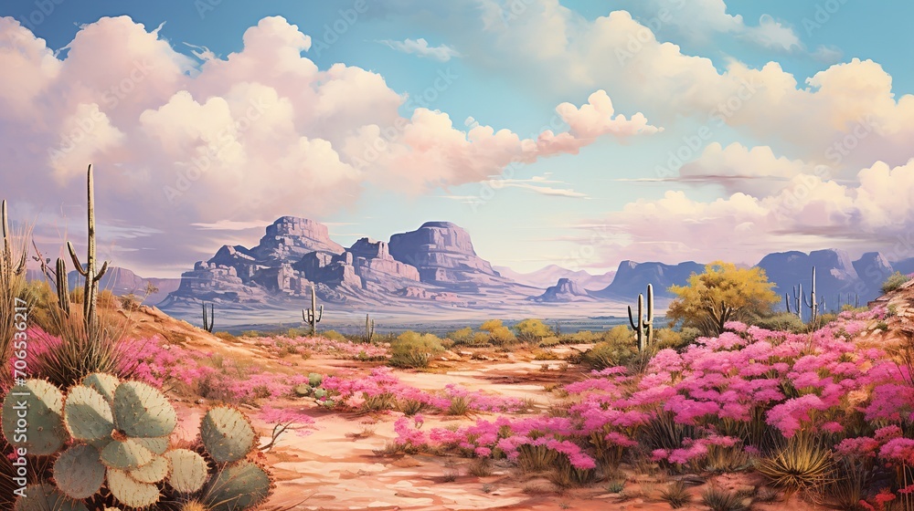 Desert Bloom Oasis with Cacti - AI Generated