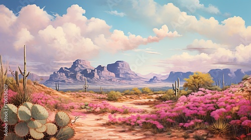 Obraz na płótnie Desert Bloom Oasis with Cacti - AI Generated w salonie