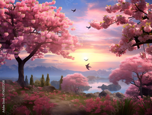 Wonderful Springtime Oriental Far Eastern Scenery AI Artwork © boscorelli
