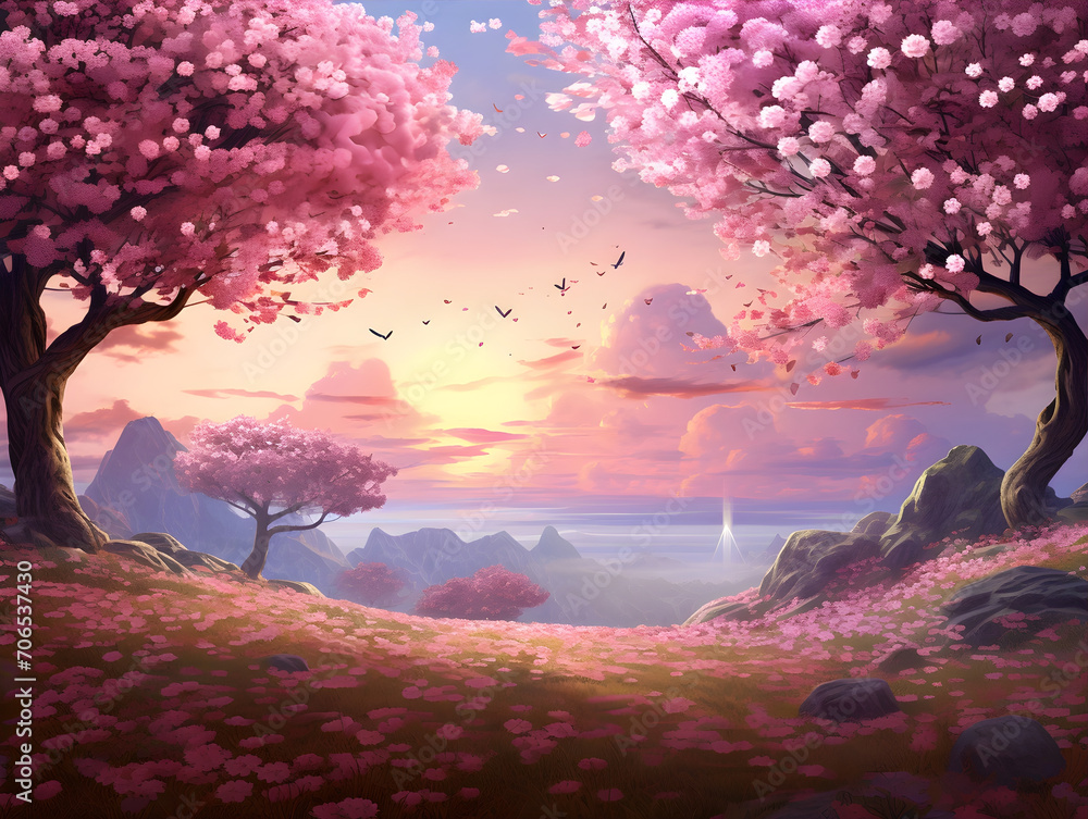Wonderful Springtime Oriental Far Eastern Scenery AI Artwork