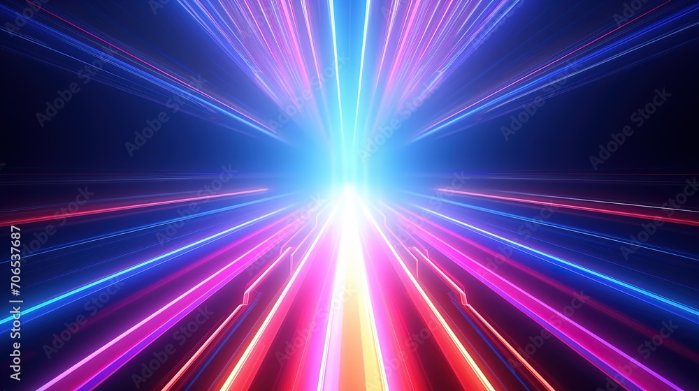 3d render, abstract colorful background, bright neon rays and glowing lines. Pink yellow blue creative wallpaper. Generative Ai
