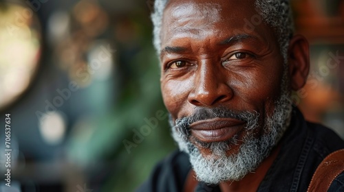 portrait of mature african american man with grey beard and hair looking at camera