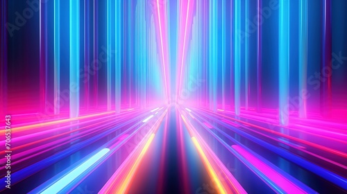 3d render, abstract colorful background, bright neon rays and glowing lines. Pink yellow blue creative wallpaper. Generative Ai