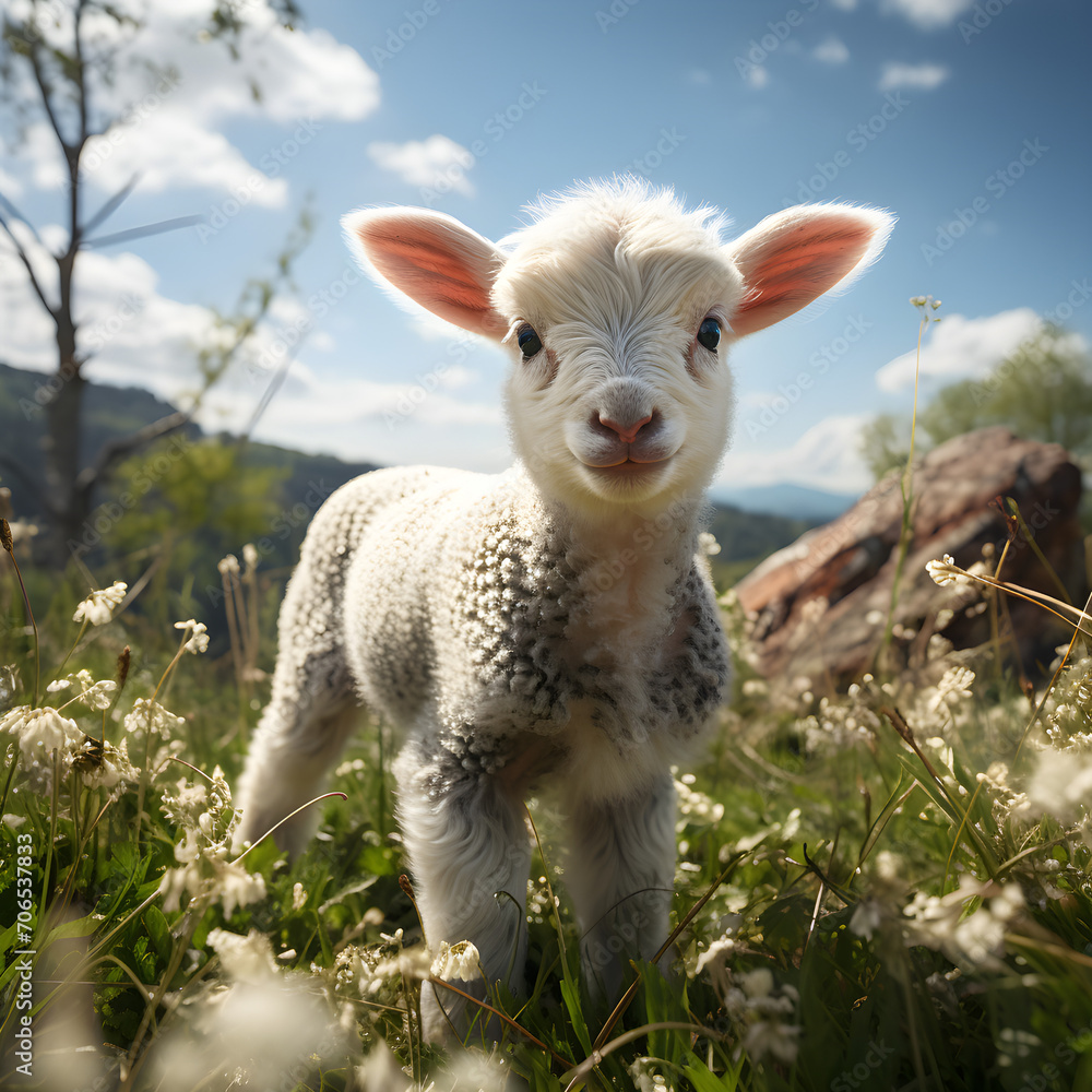 Fototapeta premium Lush pastures and new life,a springtime symphony in farming and agriculture 