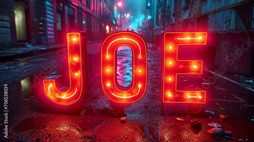 name Joe written with red neon letters photo