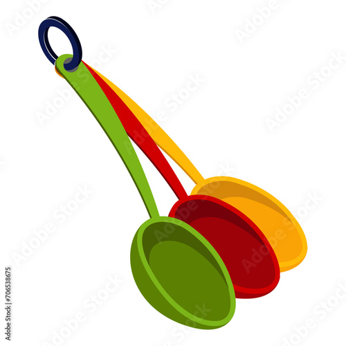 Measuring spoon set isometric concept, Cooking weights and measures tool vector icon design, Bakery and Baker symbol, food preparation and Kitchen Utensils sign, Recipe development stock illustration