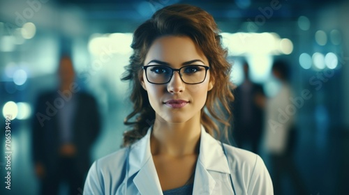 A Captivating Portrait of a Young and Beautiful Female Scientist in a White Coat, Showcasing Intelligence, Passion, and Dedication, Embodying the Spirit of Discovery, Innovation, and Breaking Barriers