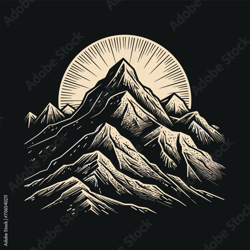 Black and white mountain vector illustration