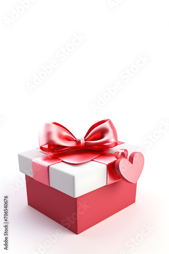 Valentine's Day concept red gift box white bow light pink head White background, beautiful, romantic, bright, simple, charming. February 14