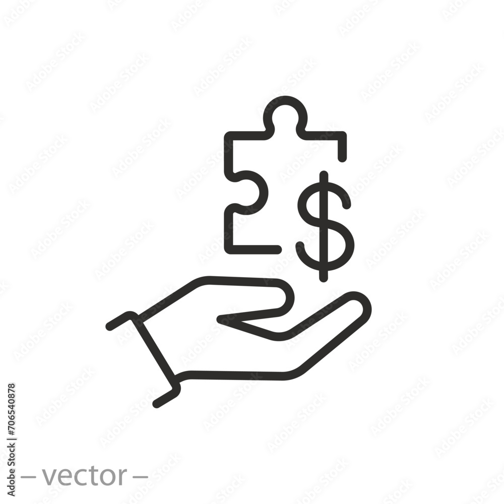 hand pay in parts icon, payment in installments concept, puzzle with money solution, share installment plan, thin line symbol - editable stroke vector illustration hand pay in parts icon, payment in installments concept, puzzle with money solution, share installment plan, thin line symbol - editable stroke vector illustration