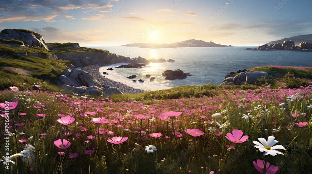 Obraz premium Coastal Summer Wildflower Extravaganza - AI Generated
