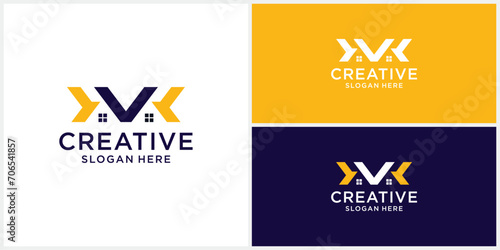 Creative monogram home building logo design template
